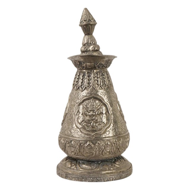 Metal Antique Asian Indian Sino Tibetan Low Graded Silver Ritual Ewer For Sale - Image 7 of 7