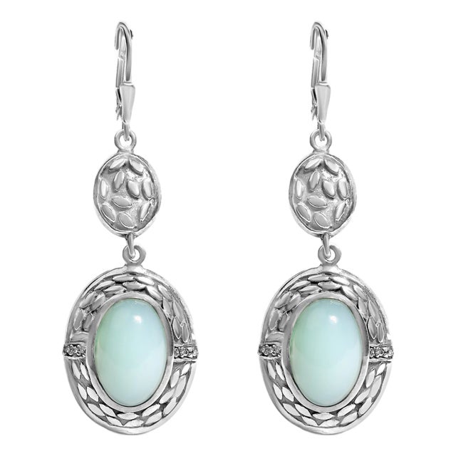 .925 Sterling Silver Chalcedony Diamond Accent Drop and Dangle Earring (K-L Color, I1-I2 Clarity) For Sale