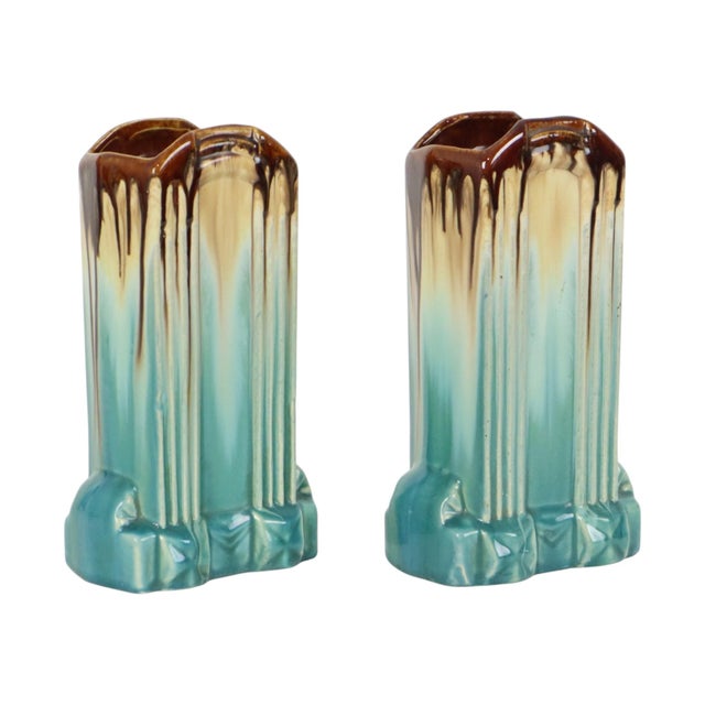 Belgian Art Deco Turquoise Earthenware Vases by Thulin, 1920s, Set of 2 For Sale - Image 3 of 16
