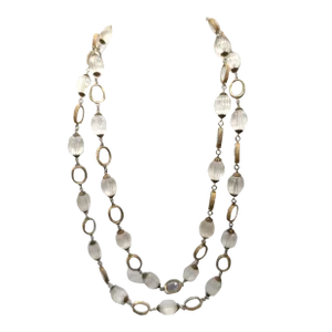 Vintage 1970s Signed DeLillo Goldtone Clear Beaded Sautoir Necklace