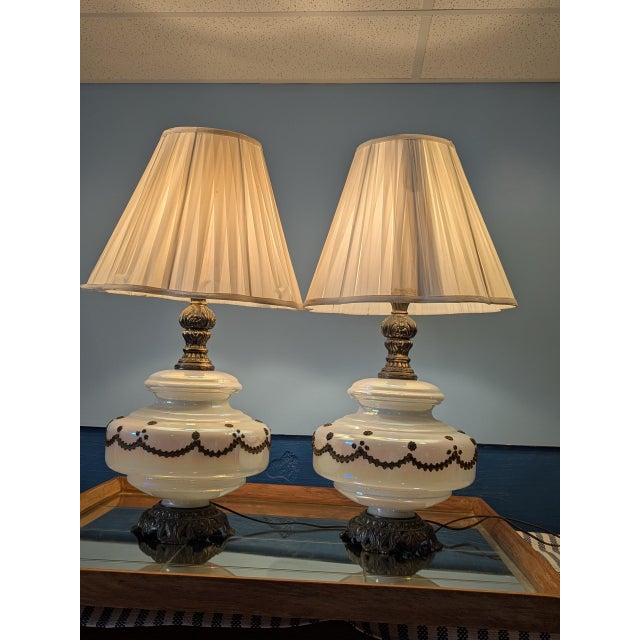1970s Mid 20th Century Danish Modern Iridescent Gold Trimmed Lamps For Sale - Image 5 of 10