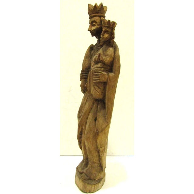 Antique 18th Century Tall Carved Wood Madonna and Child Statue For Sale - Image 4 of 12