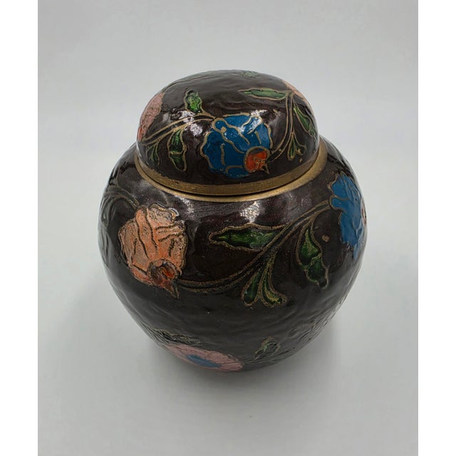 Late 20th Century Enamel Floral Cloisonné Ginger Jar With Lid For Sale - Image 4 of 5