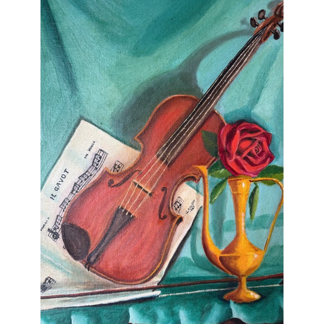 1960's Mid-Century G. Koloff Violin & Rose Still Life Painting – Framed For Sale In Miami - Image 6 of 12