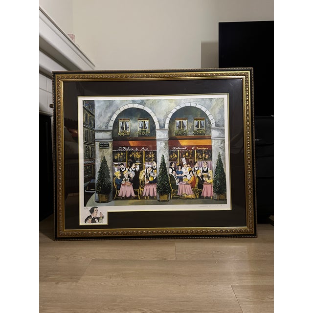 French 1990s Guy Buffet, Artist Proof “La Fontaine De Mars Paris” Limited Edition 38/50 Serigraph Art, 45” Framed, Rare For Sale - Image 3 of 11