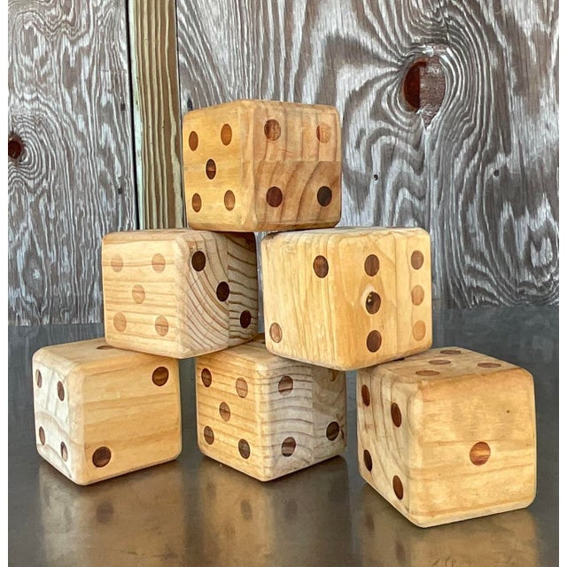 Camel Vintage Boho Wood Block Set of 6 Dice For Sale - Image 8 of 8