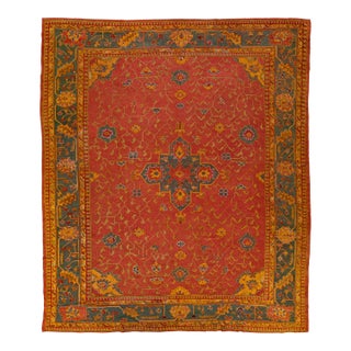 Red Antique Turkish Oushak Handmade Allover Designed Wool Rug For Sale