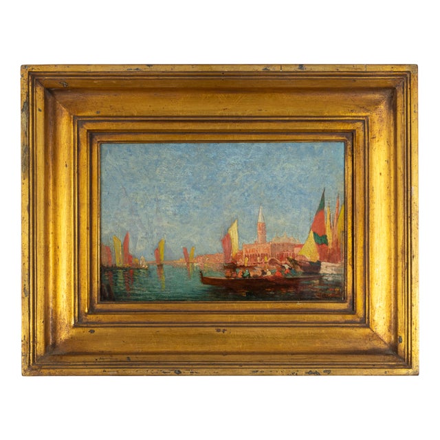 Venice Landscape with Channel with Boats, 1800s, Oil and Paper Cord For Sale
