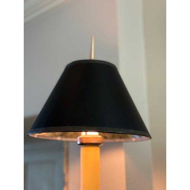 E.F. Chapman 1980s Chapman Tall Buffet Cast Brass Table Lamps With Original Black Shades - a Pair For Sale - Image 4 of 17