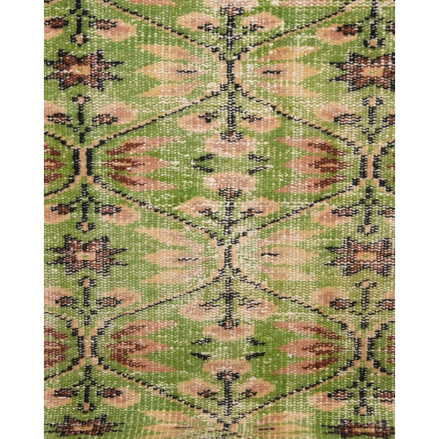 1970s Vintage Turkish Oushak Handmade Wool Cotton Green Area Rug For Sale In San Francisco - Image 6 of 11