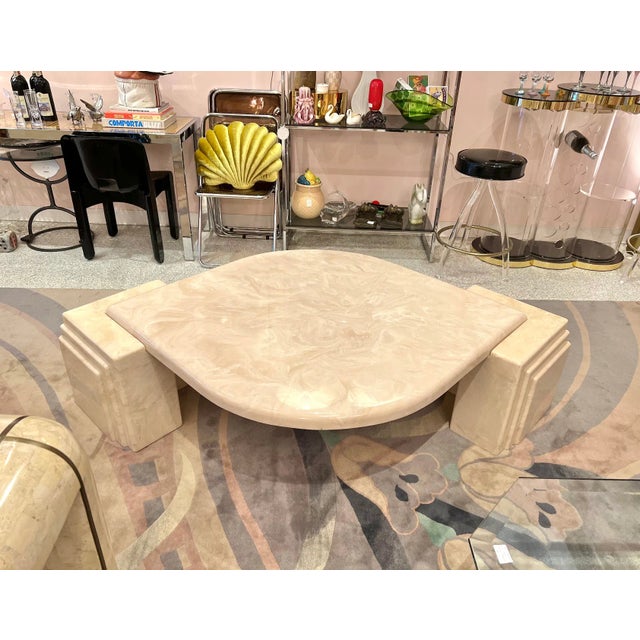 1980’s Cream Marbled Resin Cat Eye Coffee Table | Chairish