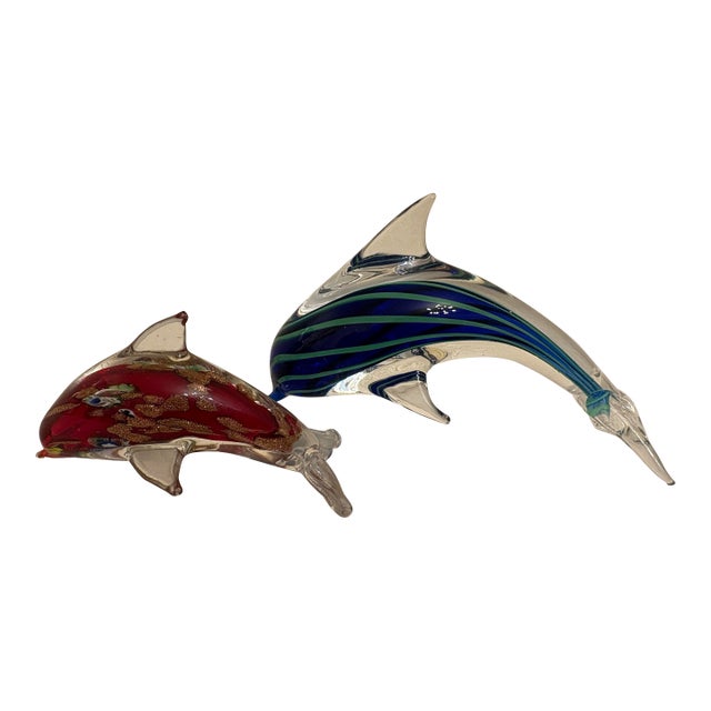 Murano Vintage Millafiori Dolphins, a Set For Sale