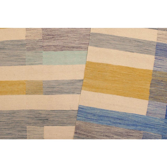 Contemporary Tribal Kilim Beige Blue Wool Rug - 8'6" X 10'1" For Sale - Image 3 of 7