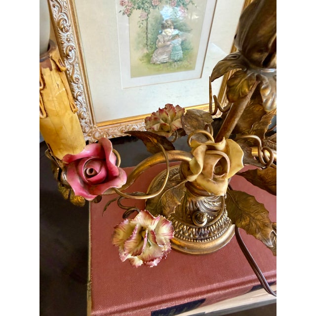 Antique French Gilt Floral Candelabra Table Lamp For Sale - Image 11 of 16