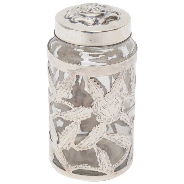 Vintage Sterling Silver Overlay Glass Vessel or Container Jar, 1950's For Sale - Image 11 of 11