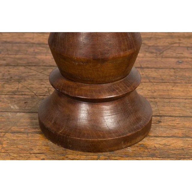 Brown 19th Century Rustic Indonesian Solid Wood Turned Stool with Brown Patina For Sale - Image 8 of 12