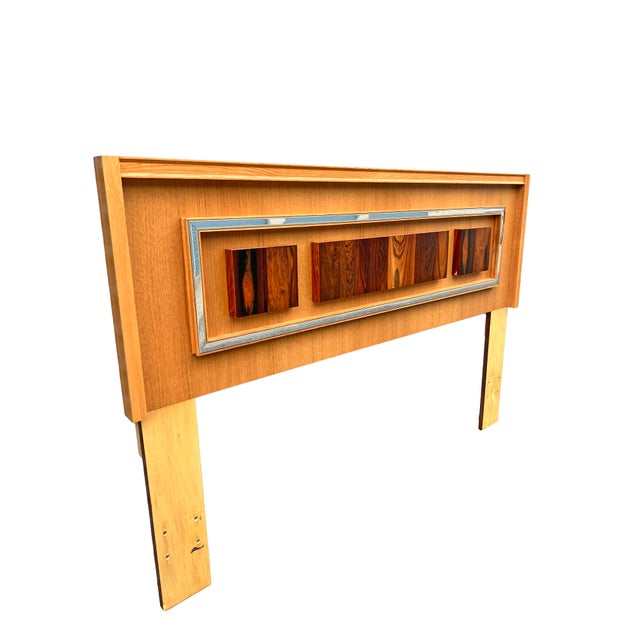 Vintage Brutalist Modern Style Queen Headboard in Rosewood and Oak For Sale - Image 4 of 5