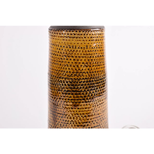 Mid-Century Modern Amber Yellow and Brown Ceramic Table Lamp with Lampshade from Kähler, Denmark, 1960s For Sale - Image 6 of 13