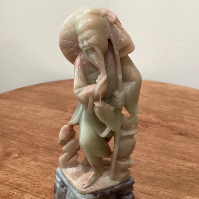 Early 20th Century Antique Carved Chinese Shoushan Hard Stone Fisherman Sculpture Statue For Sale - Image 12 of 13