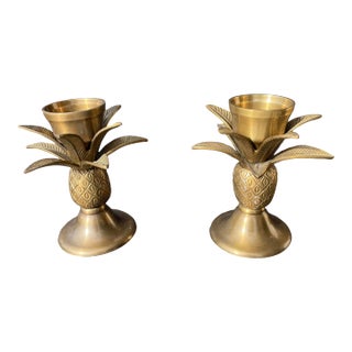 Solid Brass Pineapple Candlesticks- a Pair For Sale