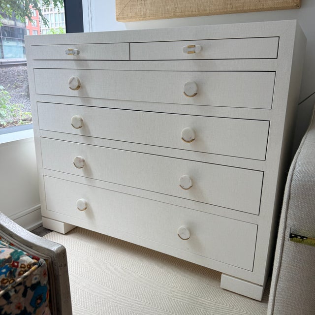 Villa & House Frances Chiffon White Lacquered Grasscloth Dresser For Sale In Washington DC - Image 6 of 9