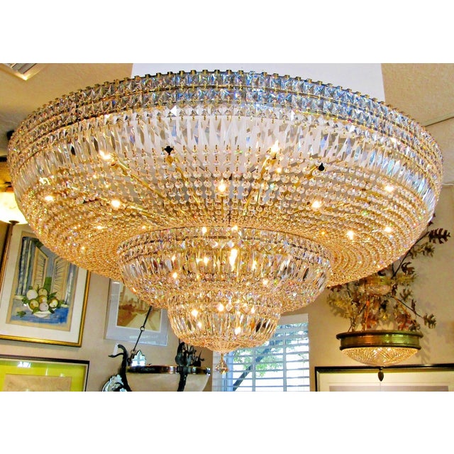 1990s Grand Schonbek 48" Diameter Petit Crystal Three Tier Flush Mount Chandelier For Sale - Image 13 of 15
