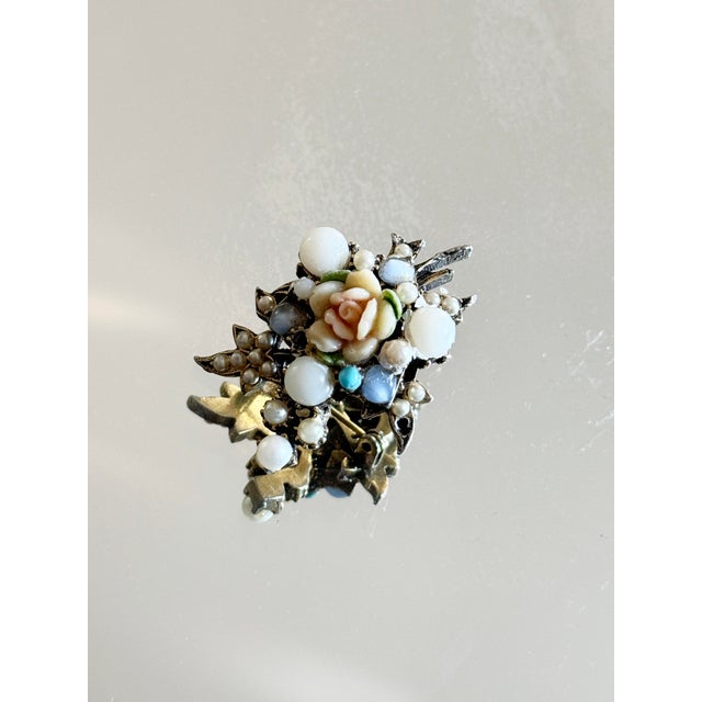 1950s 1950s Floral Lucite Rose Brooch With Faux Pearls and Pastel Bead Accents For Sale - Image 5 of 7