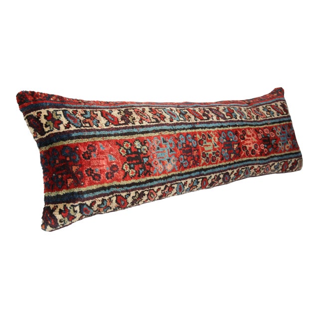 Authentic Ethnic Lumbar Throw Cushion – Handmade Wool Rug on Cotton Pillow Cover -16'' X 46'' For Sale