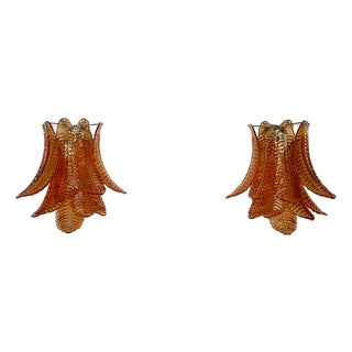 Vintage Murano Six-Tier Felci Wall Sconces in Amber Glasses, 1990s, Set of 2 For Sale