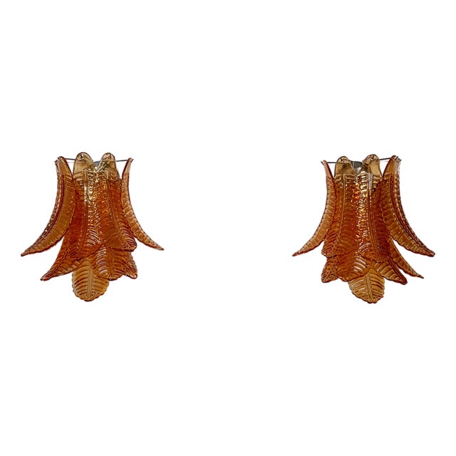 Vintage Murano Six-Tier Felci Wall Sconces in Amber Glasses, 1990s, Set of 2 For Sale