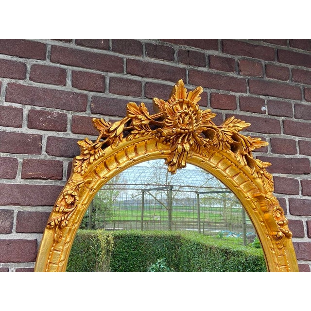 Wood 20thC Louis XVI Gilded Beech Oval Gold Leaf Wall Mirror For Sale - Image 7 of 18