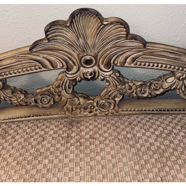 Ornate Vintage French Styled Carved Wood Bench or Settee With Upholstered Seat For Sale In Dallas - Image 6 of 12