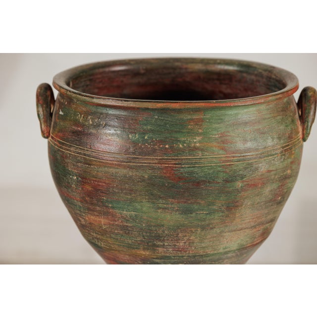 Asian Vintage Thai Ceramic Planter with Green, Brown, and Red Patinated Glaze For Sale - Image 3 of 18