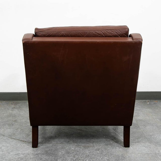 Mid Century Danish Modern Lounge Chair Brown Leather Arm Denmark MCM Armchair For Sale - Image 4 of 11