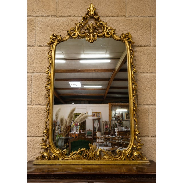 Wood 20th Century Rococo Carved and Gilded Wooden Mirror, 1890s For Sale - Image 7 of 7