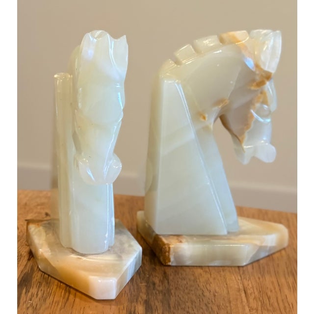 Stone Mid-Century Modern Beige Onyx Marble Horse Head Bookends, a Pair For Sale - Image 7 of 9