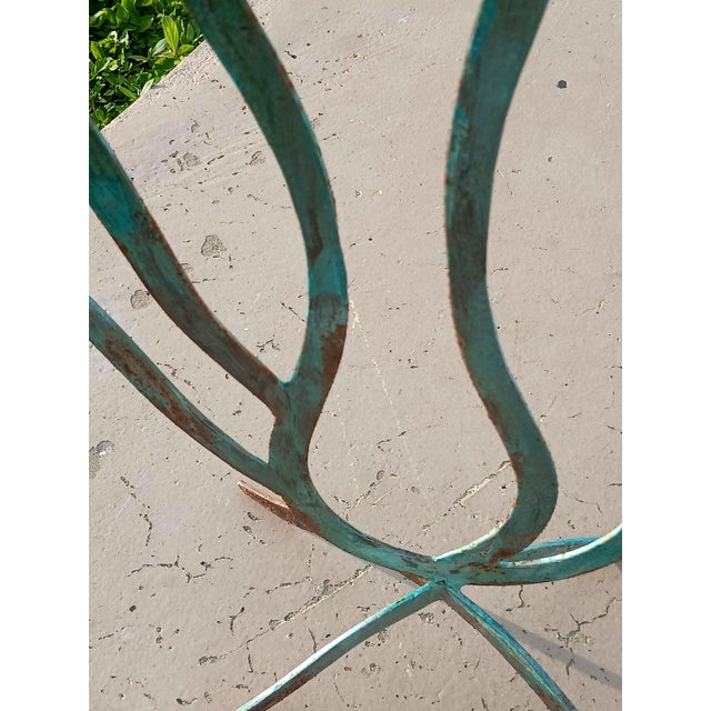 Metal Vintage 7 Arm Brutalist Candelabra Hand-Forged Iron and Copper With Verdigris, a Pair For Sale - Image 7 of 15