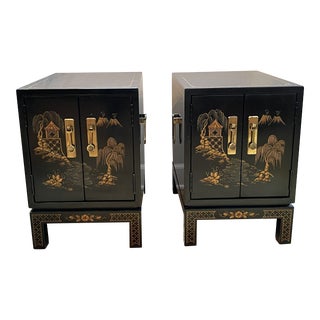 Late 20th Century Chinoiserie Campaign Style Nightstands - a Pair For Sale