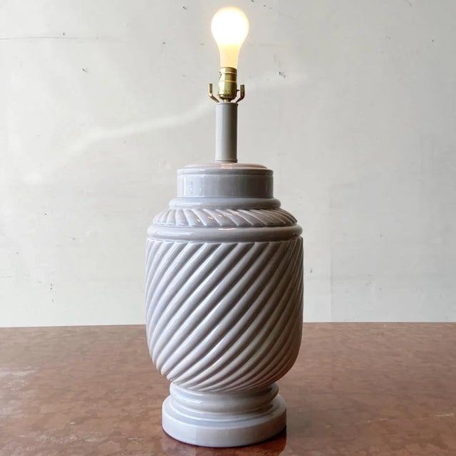 Postmodern Gray Ceramic Table Lamp For Sale - Image 4 of 5