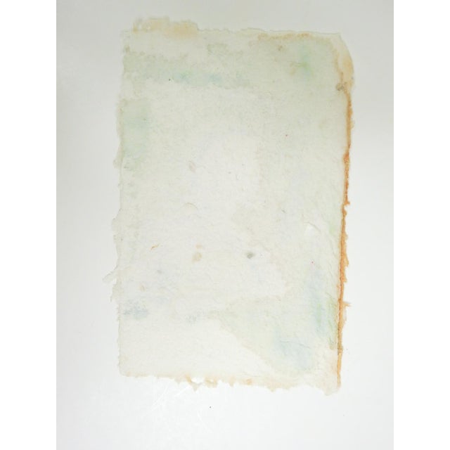 Modernist 1999 blue and purple watercolor on handmade paper portrait painting with bird by Eva Bouzard-Hui (1936-2023) New...