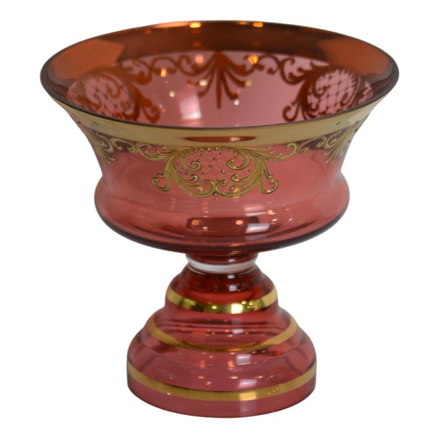 Bohemian Handpainted Art Glass Bowl, 1960s For Sale