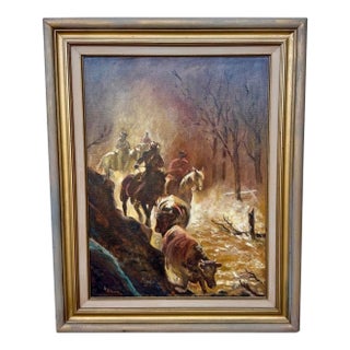 1970s Helen Ritchie — Flood Haters, Original Oil Painting Framed Horses Cattle For Sale