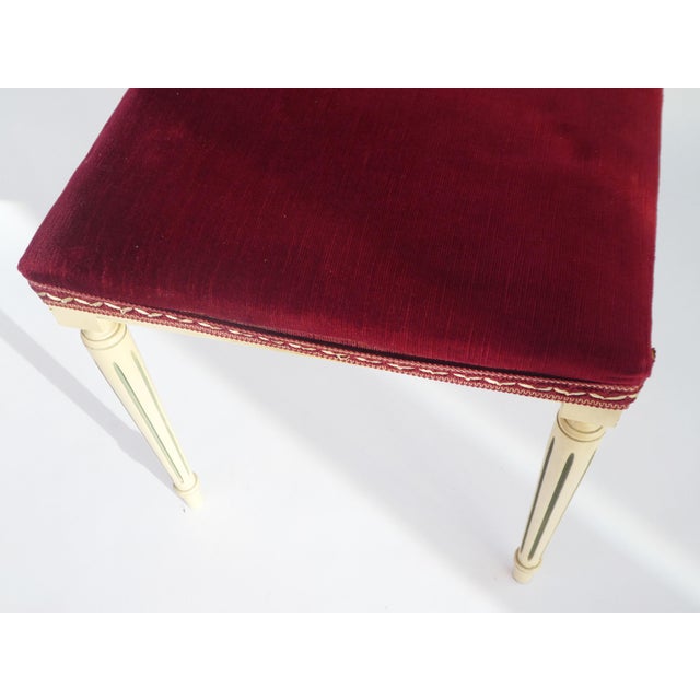 French Louis XVI Style Wooden Bench with Red Velvet, 1960s For Sale - Image 6 of 8