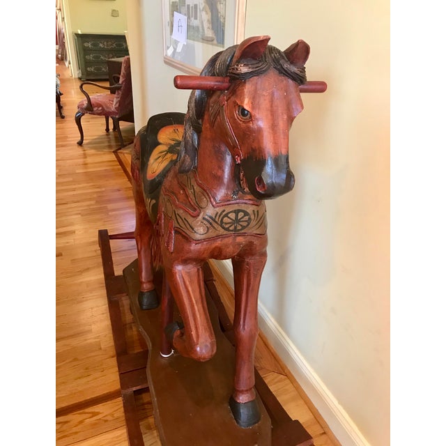 Late 19th Century Carousel Rocking Horse Late 19th Century Hand Painted Carved Wood For Sale - Image 5 of 9