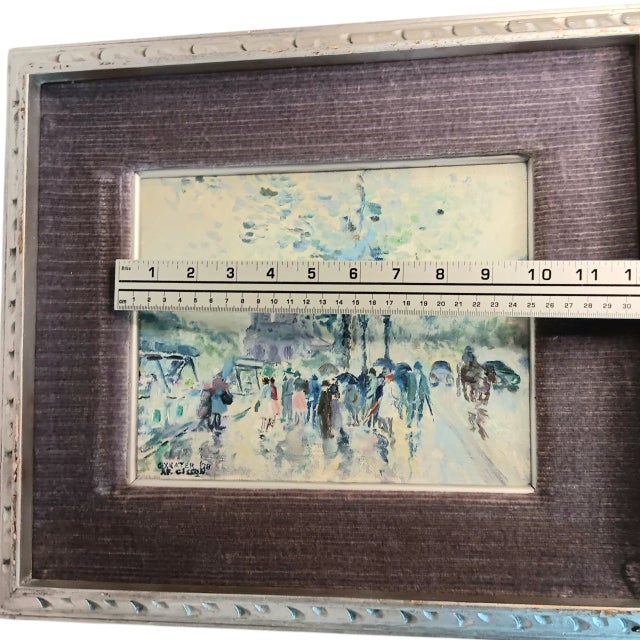 Purple VTG Street Scene #1 Impressonist Painting Purple Velvet Matt Silver Frame 1978 For Sale - Image 8 of 18