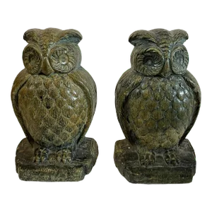 Vintage Ceramic Bronze-Colored Owl, Bookends
