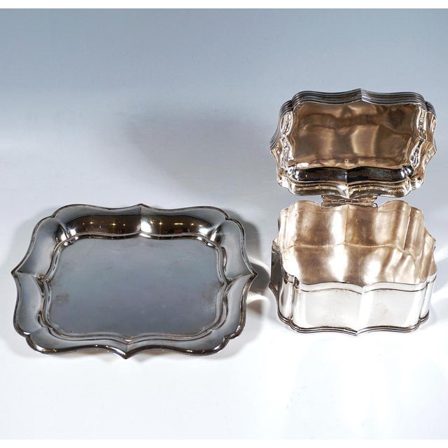 Late 19th Century Antique Silver Tin on Presenter attributed to J.M. Van Kempen en Zonen, Netherlands, 1872, Set of 2 For Sale - Image 5 of 12