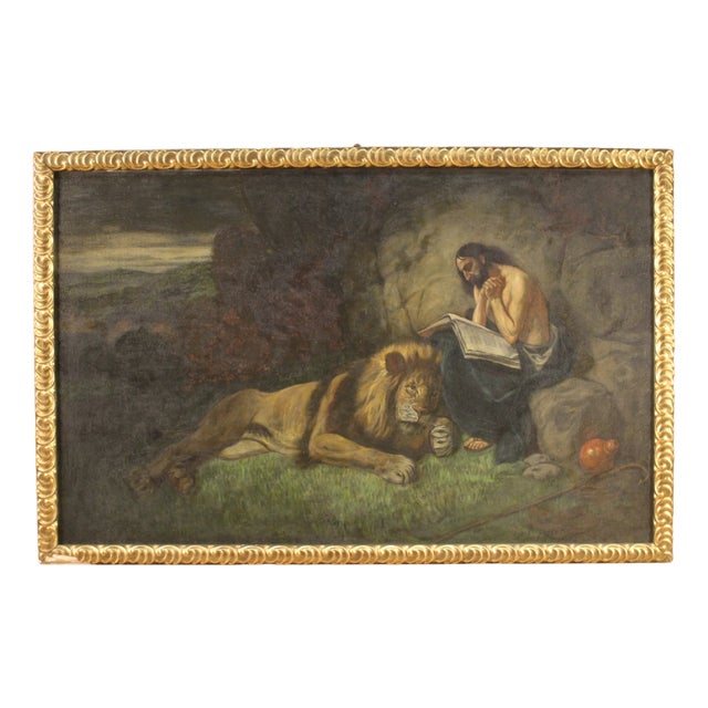 Italian Artist, Saint Jerome with Lion, 1950, Mixed Media, Framed For Sale