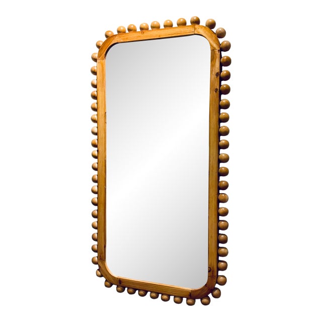 Organic Modern Wood Ball Trim Wall Mirror For Sale