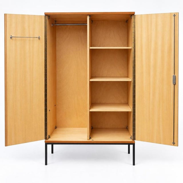 Contemporary Vintage Two-Door Wardrobe Wooden Wardrobe with Hanging and Shelving Sections For Sale - Image 3 of 6